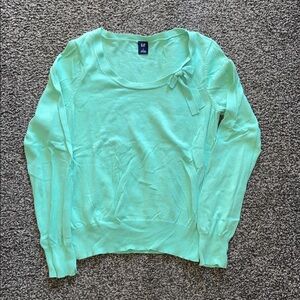 Vintage Y2K Gap Long Sleeve Sweater Scoop Neck with Bow Aqua Green Size Large
